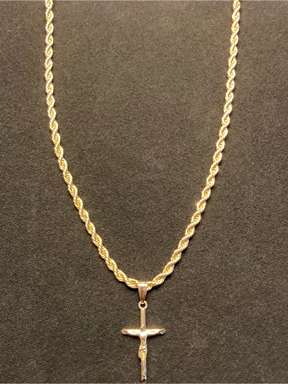 Gold Chain Rope Chain Necklace 4mm With Gold Cross Crucifix Pendant Set